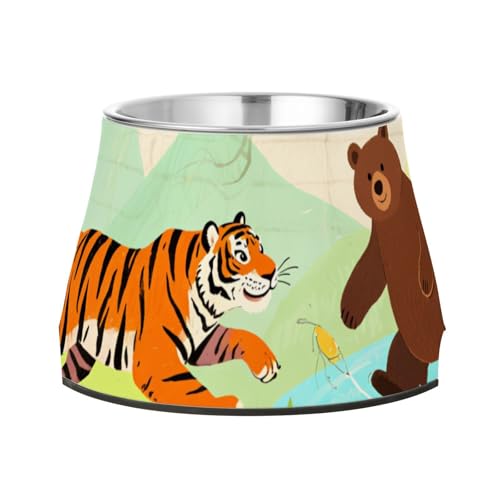Tigers and Bear in Jungle Erhöhter Wassernapf für Haustiere, rutschfest, Edelstahl, Katzen, grundlegende Näpfe für liebende Haustiere, langsames Fressen Tigers and Bear in Jungle Erhöhter Wassernapf für Haustiere, rutschfest, Edelstahl, Katzen, grundlegende Näpfe für liebende Haustiere, langsames Fressen von Wudan