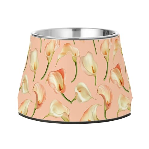 Unique Calla Lily Peach Futternapf für Hunde, rutschfest, Edelstahl, für mittelgroße Hunde von Wudan