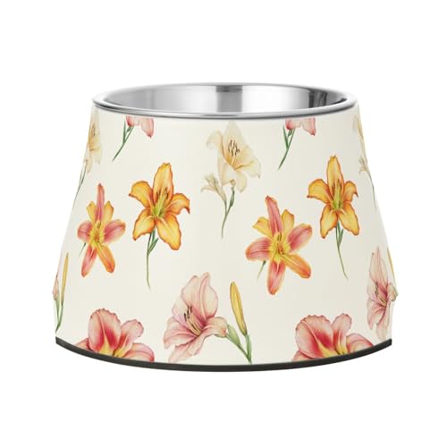 Unique Daylily Weißer Futternapf für Hunde, rutschfest, Edelstahl, für Katzen, Kaninchen, Vögel, Schnurrhaar, Entlastung von Wudan