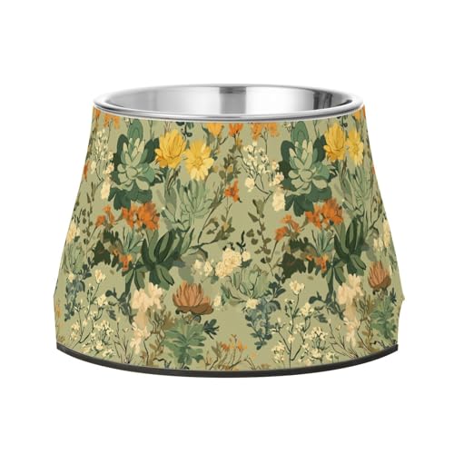 Vintage Sukkulenten Pflanzen Salbeigrün Hunde Futternäpfe Erhöhte Edelstahl Katze Futternäpfe für kleine Haustiere Schnurrhaare freundlich von Wudan