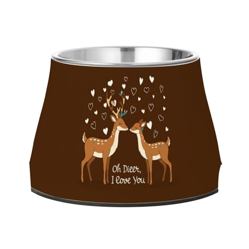 Wasser- und Futternäpfe mit Cartoon-Hirschmotiv, verbesserter Edelstahl, für Hunde, Katzen, Kaninchen, Vögel, langsames Fressen von Wudan