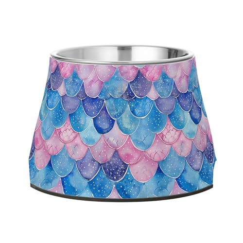 Wasser- und Futternäpfe mit Ständer, Edelstahl, glitzernd, Blau / Rosa, Meerjungfrauenschuppen für Haustiere, langsames Fressen Wasser- und Futternäpfe mit Ständer, Edelstahl, glitzernd, Blau / Rosa, Meerjungfrauenschuppen für Haustiere, langsames Fressen von Wudan