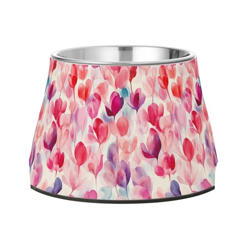 Wasserfarben-Schalen mit roten Blumen für Haustiere, verbesserter Edelstahl, für mittelgroße Hunde, langsames Fressen von Wudan