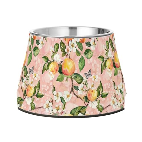 Wasserfarben-Schüssel für Haustiere, Retro, Pfirsiche, Blumen, Schmetterling, Rosa, erhöhter Edelstahl-Katzenfutter-Schüssel für die Liebe von Haustieren, Schnurrhaar, Müdigkeit Wasserfarben-Schüssel für Haustiere, Retro, Pfirsiche, Blumen, Schmetterling, Rosa, erhöhter Edelstahl-Katzenfutter-Schüssel für die Liebe von Haustieren, Schnurrhaar, Müdigkeit von Wudan