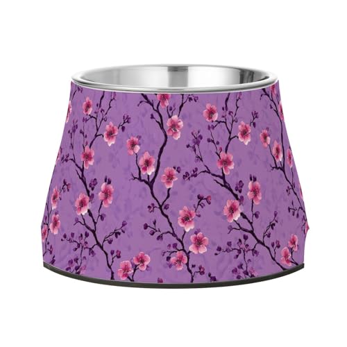Wassernapf für Haustiere, Vintage-Kirschblüten-Design, erhöhter Edelstahl-Futterspender für langsames Fressen, Violett Wassernapf für Haustiere, Vintage-Kirschblüten-Design, erhöhter Edelstahl-Futterspender für langsames Fressen, Violett von Wudan