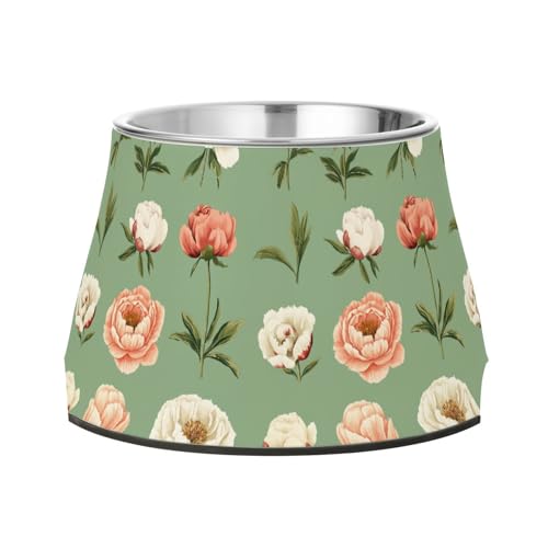 Wassernapf für Hunde, Vintage-Pfingstrosen, rutschfest, Edelstahl, für langsames Füttern, Katzen, langsames Fressen Wassernapf für Hunde, Vintage-Pfingstrosen, rutschfest, Edelstahl, für langsames Füttern, Katzen, langsames Fressen von Wudan