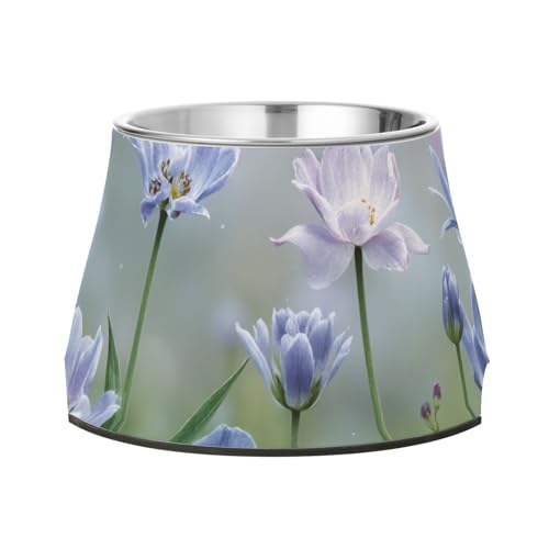 Wassernapf mit Blumenmotiv und Schmetterlingen und Ständer, Edelstahl, für Haustiere, für Hunde, Katzen, Kaninchen, Vögel, Schnurrhaare von Wudan