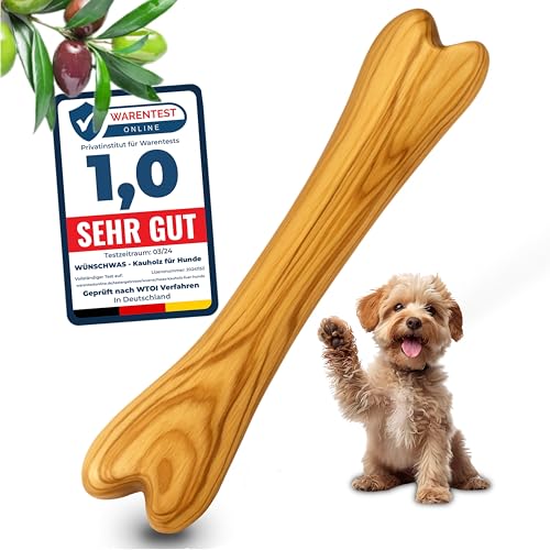Wünschwas Kauspielzeug für Hunde – 100% Olivenholz Holzknochen, natürliches Kauholz für Zahnpflege,Hundespielzeug für mittelgroße 21x3 cm. (M 1 Stück) von Empefly