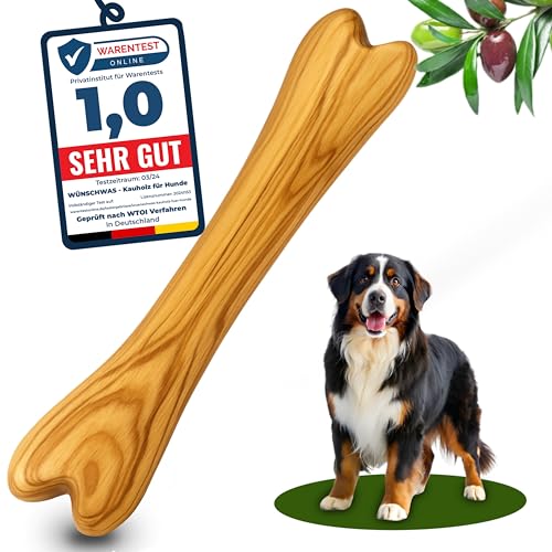 Wünschwas Olivenholz-Kauknochen Hunde Groß - 100% natürliches Kauholz. Holzknochen zur Zahnpflege, Robustes Hundespielzeug große Hunde, 25 x 4 cm. (L 1 Stück) von Empefly