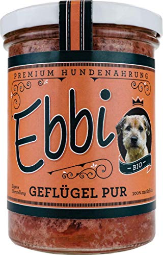 Bio Hundefutter Geflügel Pur mit Geflügel und Hähnchen / Ebbi Inhalt: 400g Hundenahrung im wiederverschließbarem Glas (2 x 400g) von Wuff & Mau