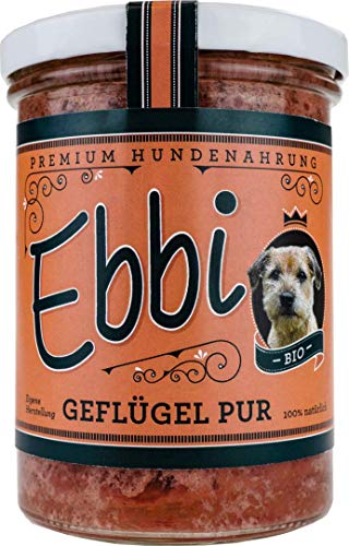 Bio Hundefutter Geflügel Pur mit Geflügel und Hähnchen/Ebbi Inhalt: 400g Hundenahrung im wiederverschließbarem Glas (3 x 400g) von Wuff & Mau