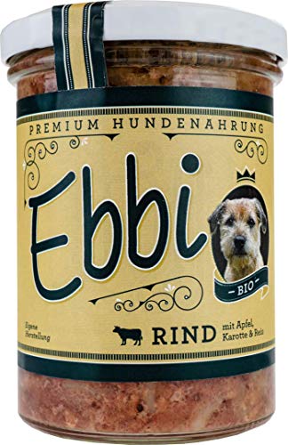 Bio Hundefutter mit Rind, Apfel, Karotte und Reis/Ebbi Inhalt: 400g Hundenahrung im wiederverschließbarem Glas (1 x 400g) von Wuff & Mau