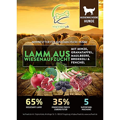 Wuffwelt Trockenfutter Lamm aus Wiesenaufzucht mit Minze, Granatapfel, Maulbeere, Brokkoli & Fenchel 2,0kg von WuffWelt.de