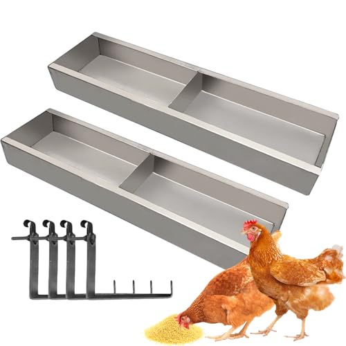 2PCS Hühnerfutterspender, 60 * 11 * 4.5cm Hühnerfuttertrog, Metallfuttertrog, Multifunktions-Hängefutterspender für Hühner, Enten, Bauernhofzucht (60 * 11 * 4.5cm) von Wuhuarou