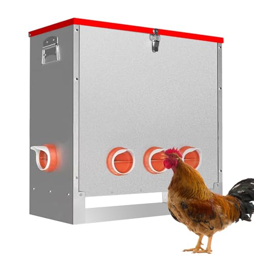 33 lbs Automatischer Hühnerfutterautomat, Geflügelfutterautomat mit großer Kapazität, Hühnerfutterautomat mit Verschlussschnalle, 5 Futteröffnungen, wetterfest mit Abdeckung, (46 * 32 * 52cm) von Wuhuarou