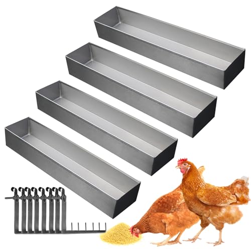 4 Stück Hühnerfutterautomat aus Edelstahl, Futtertrog, Geflügelfutterautomat mit Haken, 40 * 11 * 7cm, geeignet für Hühner, Enten, Futterspender (40 * 11 * 7cm) von Wuhuarou