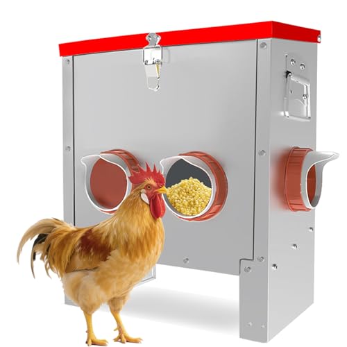 Futterautomat für Hühner 10 kg, Verzinkter HüHnerfutterautomat, Wasserfest für Geflügel Futtertrog, Kein Abfall, Mit 6 Zufuhröffnungen, für Hühnchen Enten Geflügel (32 * 32 * 45cm) von Wuhuarou