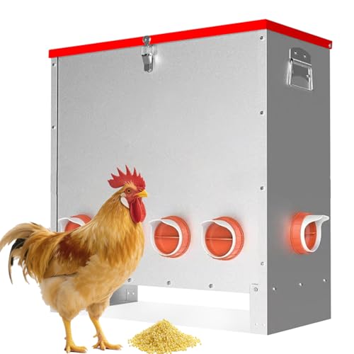 Futterautomat für Hühner 30 kg, Verzinkter HüHnerfutterautomat, Wasserfest für Geflügel Futtertrog, Kein Abfall, Mit 10 Zufuhröffnungen, für Hühnchen Enten Geflügel (60 * 32 * 63cm) von Wuhuarou