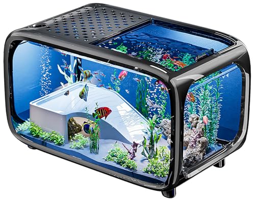 Kleines Aquarium, Landschaft Fischglas mit Futterloch, Landschafts Klare Acryl, Nano Aquarium für Wassertiere, Schnecken, Betta-Garnelens, Schildkröten (Schwarz) von Wuhuarou
