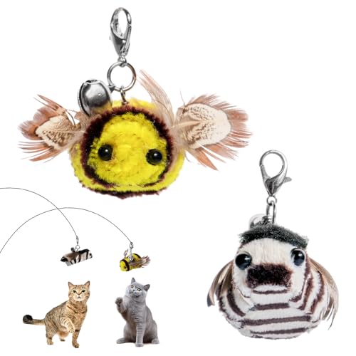 2 StkKatzenspielzeug Biene, Katzenspielzeug Federn, Interaktives Katzenspielzeug Katzenangel Ersatzfedern Anhänger mit Glöckchen,Katzen Spielzeug mit Federn,Cat Toys Federspielzeug für Katzen von Wukemaoyi