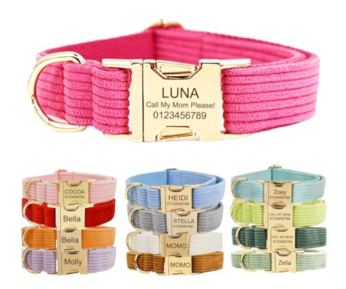 Personalisiertes Hundehalsband mit Metallschnalle: Personalisierbar, schönes Haustierhalsband, graviert mit Name, Telefonnummer und Adresse (Cord, Auswahl in Anpassung) von Wulachaka