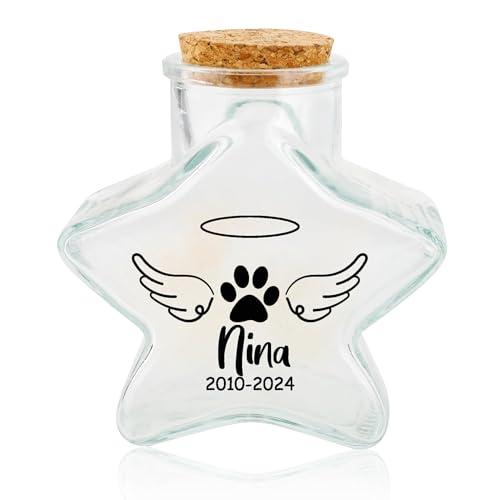 Wulachaka Personalisierbare Tierhaar-Andenken-Glasflasche, individueller Name und Datum, Haustier-Gedenkurne zur Aufbewahrung von Hunde- und Katzenasche, Haustierverlust, Trauergeschenk, Erinnerung von Wulachaka