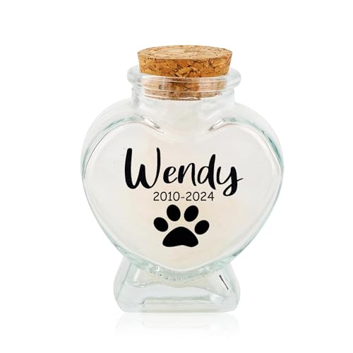 Wulachaka Personalisierbare Tierhaar-Andenken-Glasflasche, individueller Name und Datum, Haustier-Gedenkurne zur Aufbewahrung von Hunde- und Katzenasche, Haustierverlust, Trauergeschenk, Erinnerung von Wulachaka