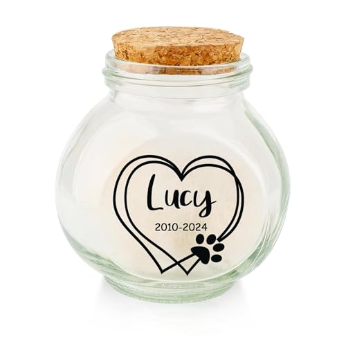 Wulachaka Personalisierbare Tierhaar-Andenken-Glasflasche, individueller Name und Datum, Haustier-Gedenkurne zur Aufbewahrung von Hunde- und Katzenasche, Haustierverlust, Trauergeschenk, von Wulachaka