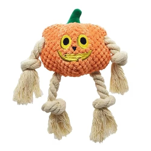Wunive Halloween-Hundespielzeug, Halloween-Kürbis-Plüsch-Hundespielzeug mit Baumwollseil für kleine und mittelgroße Hunde von Wunive