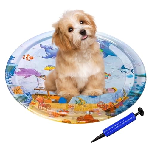 Wusideday Wassermatte Für Katzen | Sicherer Wassersensor Spielplatz Für Haustiere,Antirutsch Zubehör Mit Schwimmenden Fischen Runde Aufblasbare Matte Für Katzenwelpen Bewegung Jagd von Wusideday