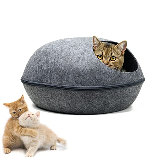 Filz-Katzenhöhle Abnehmbares Katzennest mit weichem Kissen, Katzenzelt mit Reißverschluss, eierschalenförmige Kuschelhöhle für Katzen und Hunde von Wuudi