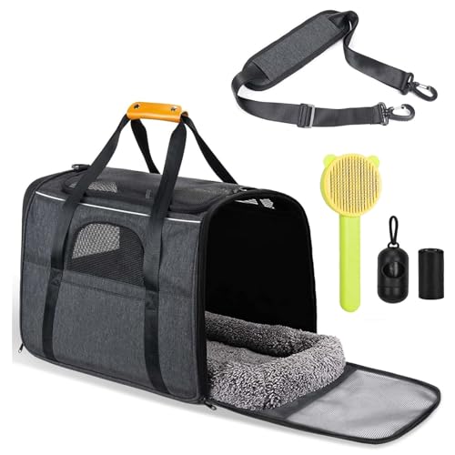 Hundetasche katzentasche Transportbox mit Katze-Tragetasche Airline genehmigt für mittlere, kleine Hunde Katzen unter 20 lbs, mit Geschirr Haarentfernungsbürste Hundetasche katzentasche Transportbox mit Katze-Tragetasche Airline genehmigt für mittlere, kleine Hunde Katzen unter 20 lbs, mit Geschirr Haarentfernungsbürste von Wuudi