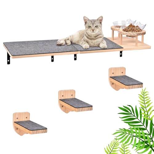 Wand montierte Katze Hängematte Katze Wandregale mit 2 Katze Nahrung Schalen und 3 Schritte, 2pc Katze Sitzstangen mit Filz bedeckt, Katze Möbel für Wand, hölzerne Katze kletternde Regal mit Katze füt Wand montierte Katze Hängematte Katze Wandregale mit 2 Katze Nahrung Schalen und 3 Schritte, 2pc Katze Sitzstangen mit Filz bedeckt, Katze Möbel für Wand, hölzerne Katze kletternde Regal mit Katze füt von Wuudi