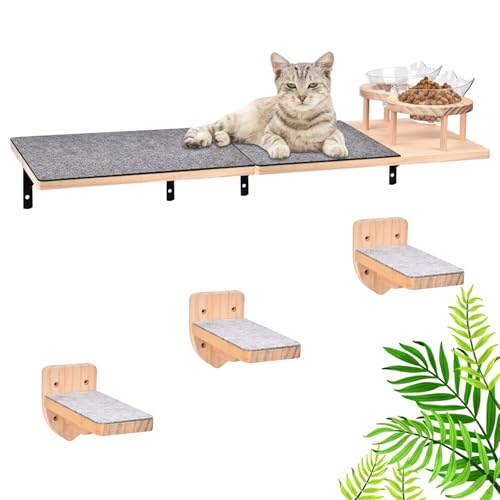 Wand montierte Katze Hängematte Katze Wandregale mit 2 Katze Nahrung Schalen und 3 Schritte, 2pc Katze Sitzstangen mit Filz bedeckt, Katze Möbel für Wand, hölzerne Katze kletternde Regal mit Katze füt Wand montierte Katze Hängematte Katze Wandregale mit 2 Katze Nahrung Schalen und 3 Schritte, 2pc Katze Sitzstangen mit Filz bedeckt, Katze Möbel für Wand, hölzerne Katze kletternde Regal mit Katze füt von Wuudi