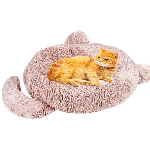 Wuudi Donut Cat Typ Haustierbett Weiches Plüsch Rundes Haustierbett Anti Slip Bottom Auf Mini Medium Dog Cat Bett auftragen (Hellbraun) von Wuudi