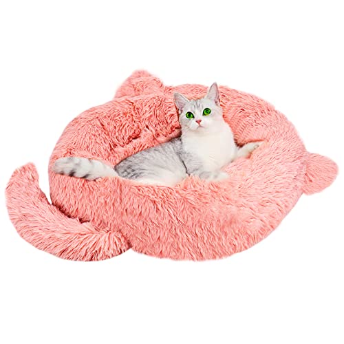Wuudi Donut Cat Typ Haustierbett Weiches Plüsch Rundes Haustierbett Anti Slip Bottom Auf Mini Medium Dog Cat Bett auftragen (rosa) von Wuudi