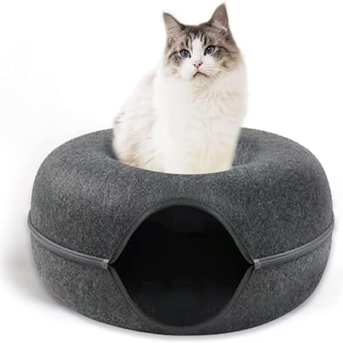 katzenbett,Höhlen&häuser,Abnehmbares Tunnelspielzeug Kann für Katzenbetten oder Katzenspielzeug verwendet Werden,katzennest Filz rundes Design, Donut katzenbett Harter atmungsaktiver Filz (L) von Wuudi