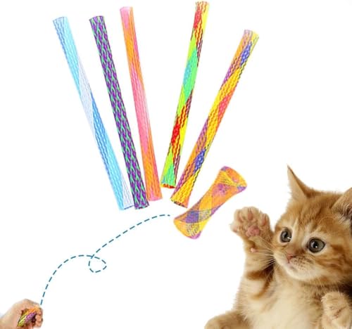 Wwyan Katzenspielzeug, 13 cm, Nylon, Netz, Teleskop, faltbar, Kunststoff, Katzenfederspielzeug, stilvolles mehrfarbiges Kauspielzeug, interaktives Katzenspielzeug für Indoor-Katzen zum Jagen, Beißen von Wwyan