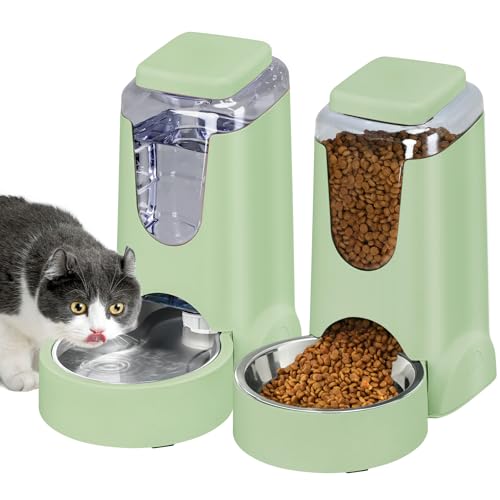 Automatischer Katzenfutterspender und Edelstahl-Wasserspender, Schwerkraft-Hunde-Bewässerungs-Set, Futterspender und Bewässerungs-Set für kleine, mittelgroße Kätzchen, Welpen, Haustiere (3,5 l x 2 von WyfKyd