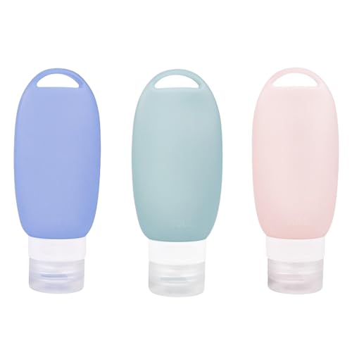 Wzhtuzi 3 Stück 90ml Reiseflaschen zum Befüllen, Silikon Reiseflaschen Set, Travel Bottles Set, Portable Reise Container für Shampoo Lotion Duschgel Handwaschflüssigkeit von Wzhtuzi