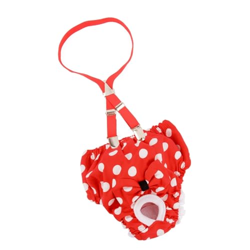 #27 Hund waschbar Hund weiblich mit Hosenträgern Polka Dot Doggy Unterwäsche Sanitär Höschen Wiederverwendbare Hund Wärme Panties Doggies Windeln Bauchbänder Hose mit Schleife Knoten (Rot, L) von Wzxhew