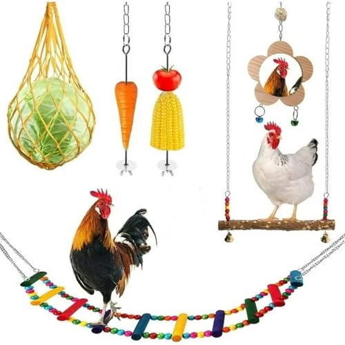 # Haustier Huhn Spielzeug Papagei Vogel Spielzeug Futtersuche Set Kletterleiter Schaukel Gemüse Gabel Kombination 6 Stück Set (Beige, Einheitsgröße) von Wzxhew