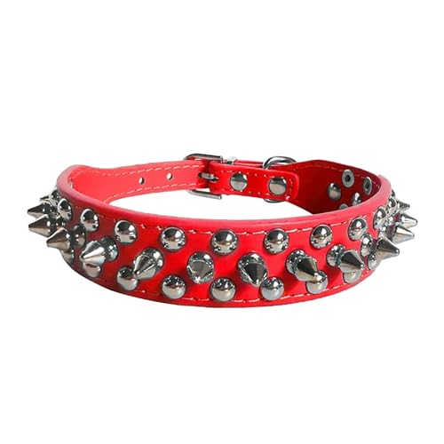 # PU-Leder-Hundehalsband, weich, lustig, Nieten, Welpen, verstellbar, Outdoor-Hundehalsbänder für kleine, mittelgroße und große Hunde, Katzen (rot, D) von Wzxhew