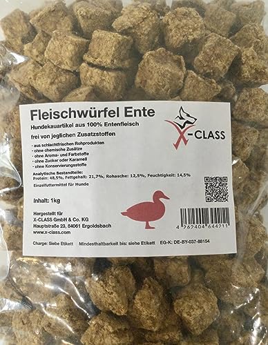 Fleischwürfel Ente getrocknet für Hunde, 1kg, aus 100% Entenfleisch, Premium Snack frei von jeglichen Zusatzstoffen von X-CLASS