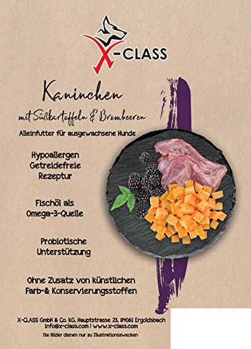 Kaninchen, Truthahn mit Süßkartoffel und Brombeere, Trockenfutter, Hundefutter,12kg, getreidefrei, für ausgewachsene Hunde von X-CLASS