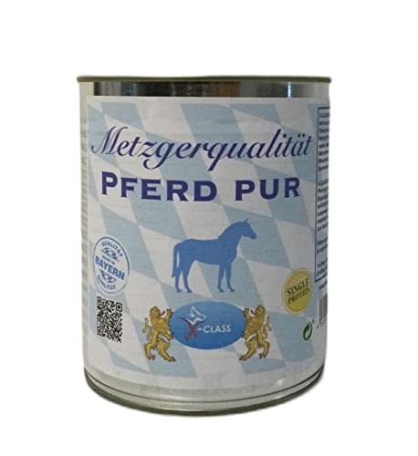 Metzgerqualität Pferd pur, Monoprotein, Nassfutter für Hunde,Premium Hundenahrung, 800g Dose von X-CLASS