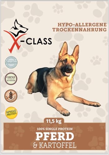 Pferd mit Kartoffel, Hypoallergenes Singleprotein Trockenfutter für Hunde, getreidefrei, für allergische und ernährungssensible Hunde, 11,5 kg Pferd mit Kartoffel, Hypoallergenes Singleprotein Trockenfutter für Hunde, getreidefrei, für allergische und ernährungssensible Hunde, 11,5 kg von X-CLASS