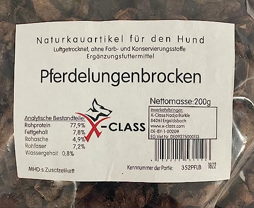 Pferdelungenbrocken, luftgetrocknet, ohne Farb- und Konservierungsstoffe, 200g Natursnack für Hunde, von X-CLASS