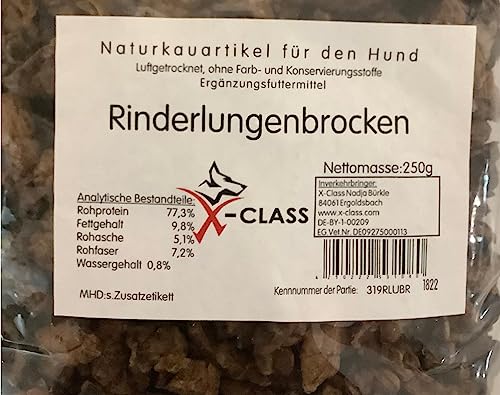 Rinderlungenbrocken, luftgetrocknet, ohne Farb- und Konservierungsstoffe, 200g Natursnack für Hunde, von X-CLASS