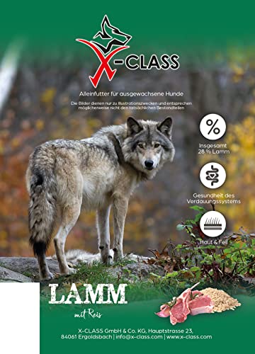 Super Premium Lamm mit Reis, Ohne Zusatz von künstlichen Farb-& Konservierungsstoffen, Trockenfutter für ausgewachsene Hunde, 12kg von X-CLASS